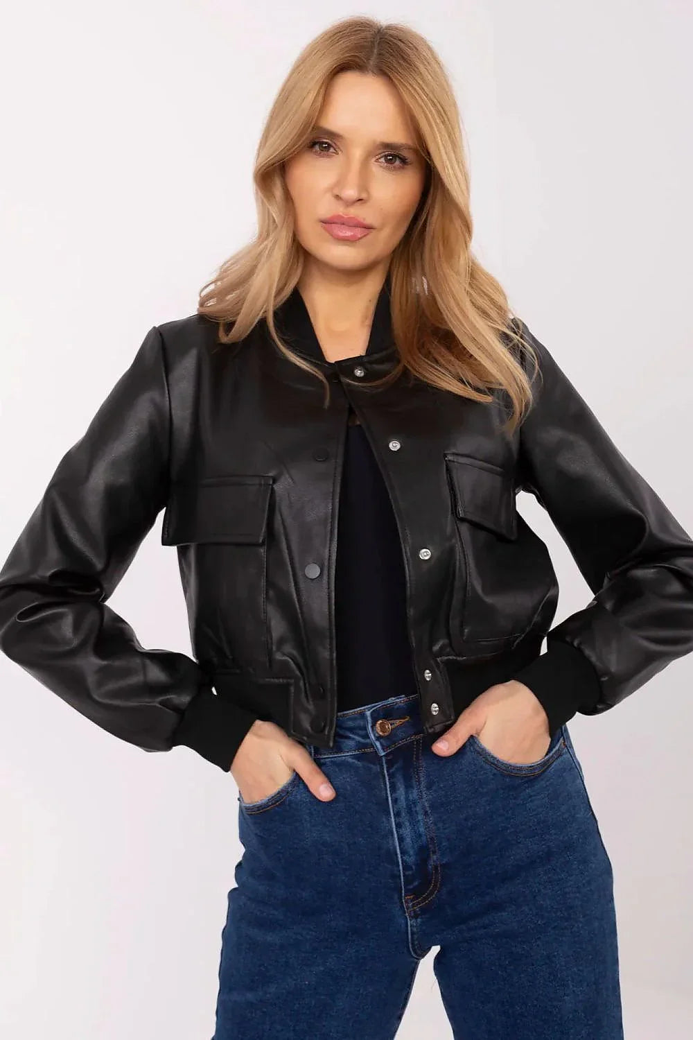 Women's Bomber Jacket - With Pockets Chic, Minimalist, Casual - Black