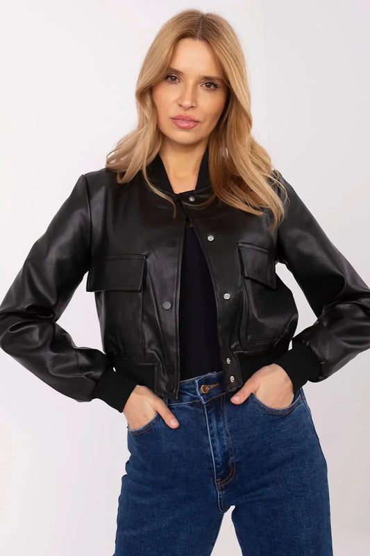 Women's Bomber Jacket - With Pockets Chic, Minimalist, Casual - Black