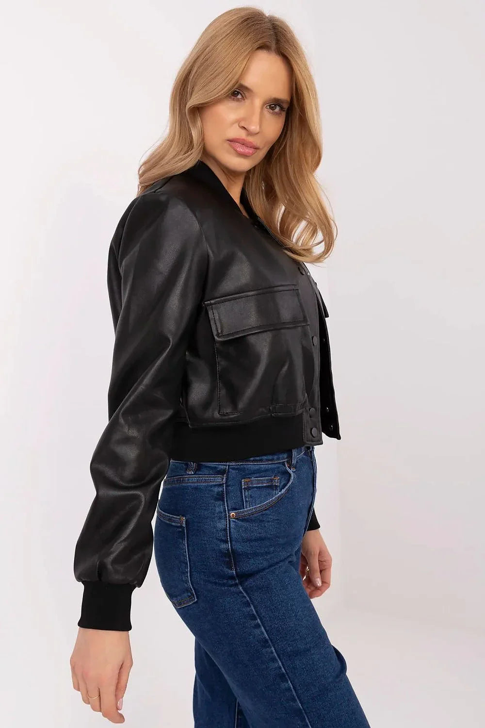 Women's Bomber Jacket - With Pockets Chic, Minimalist, Casual - Black