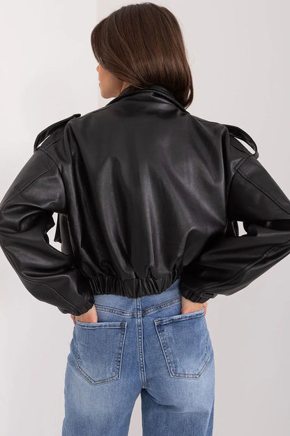 Women's Leather Jacket - With Pockets Chic Casual - Black