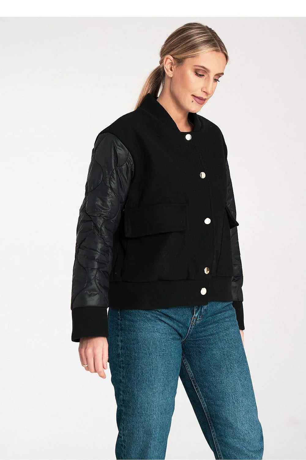 Women's Bomber Jacket - With Pockets Chic, Minimalist - Black