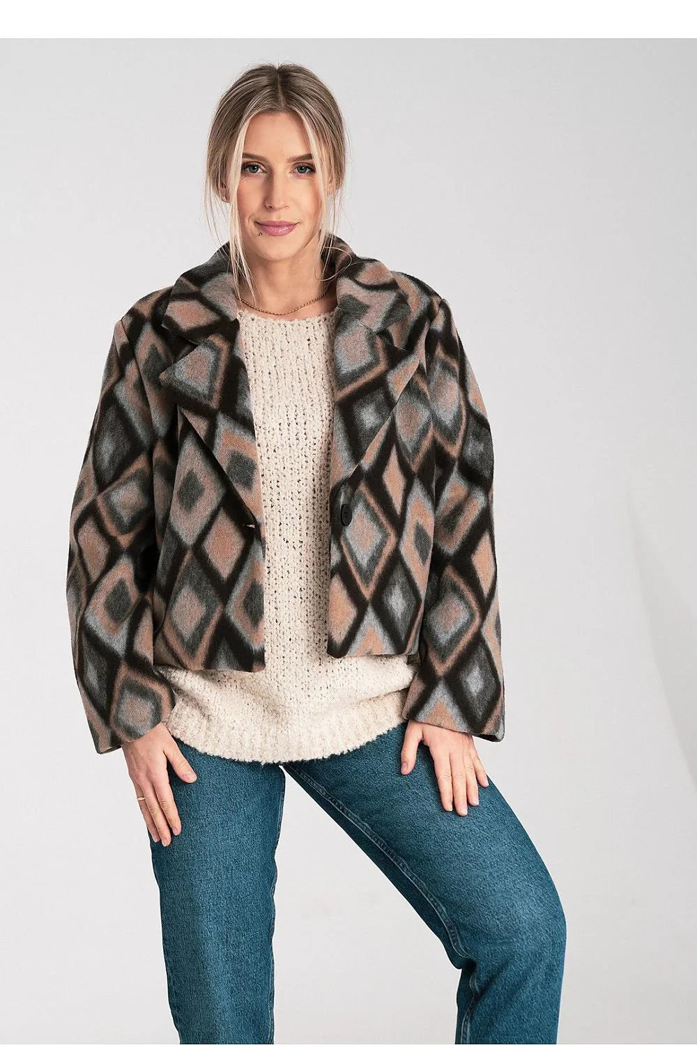 Women's Cropped Jacket - Lightweight Chic - Beige, Black