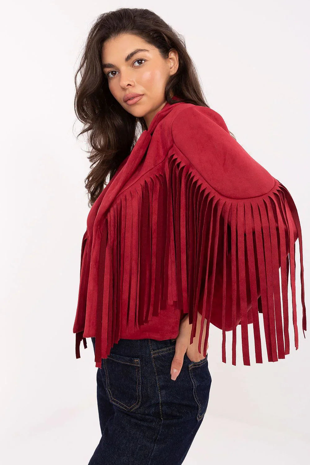 Women's Cropped Jacket - Lightweight Boho - Red