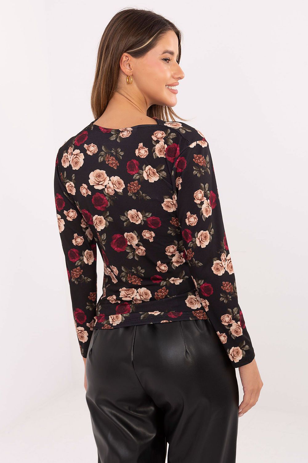 Women's Draped Blouse - Floral Waist Length