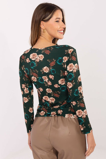 Women's Draped Blouse - Floral Waist Length