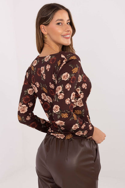 Women's Draped Blouse - Floral Waist Length