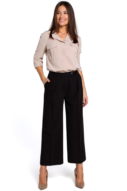 Professional Women Wide-Leg Pants – High-Rise Stretchable