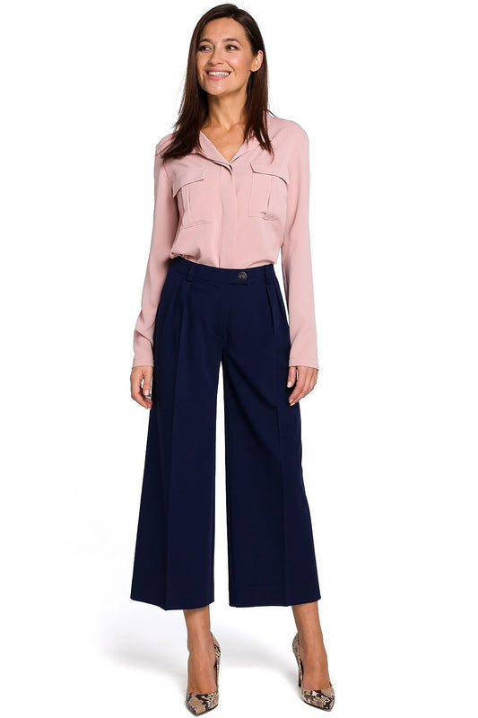 Chic Professional Elegant Women Cropped Wide-Leg Pants – High-Rise Stretchable