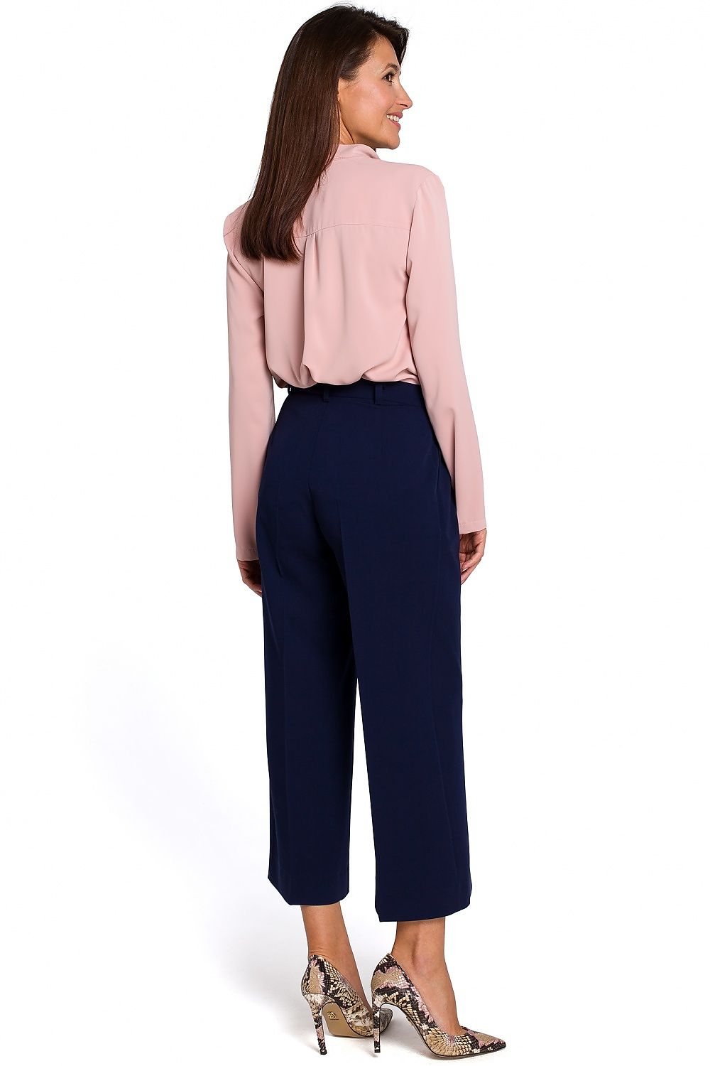 Chic Professional Elegant Women Cropped Wide-Leg Pants – High-Rise Stretchable
