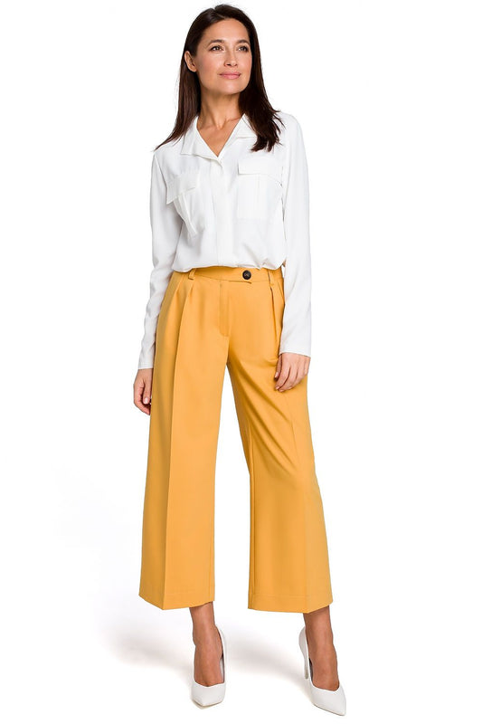 Chic Professional Elegant Casual Women Cropped Wide-Leg Pants – High-Waist Zipper Stretch