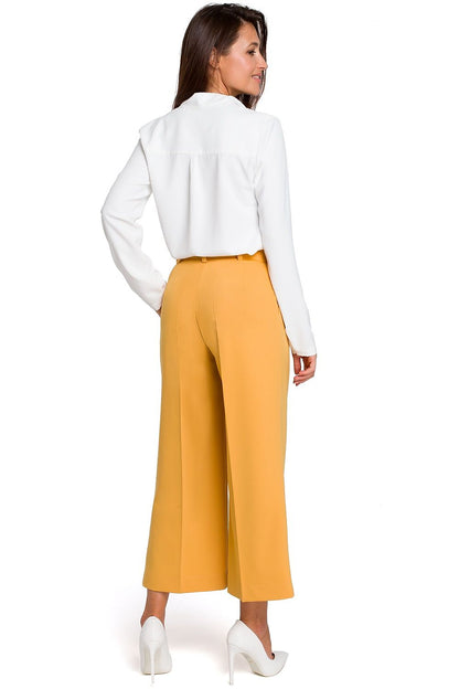 Chic Professional Elegant Casual Women Cropped Wide-Leg Pants – High-Waist Zipper Stretch