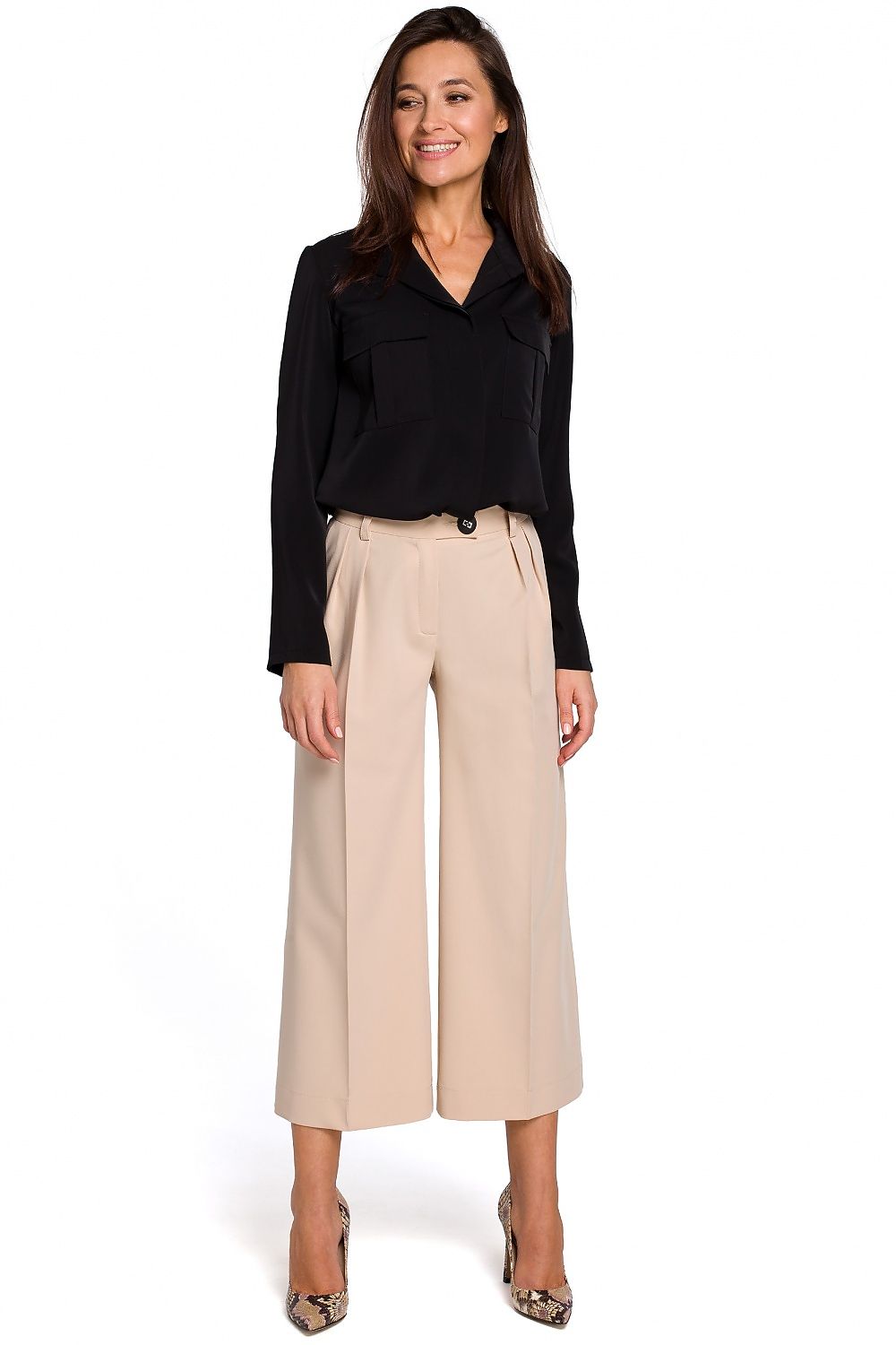 Chic Elegant Professional Women Cropped Wide-Leg Pants – High-Waist Stretchable