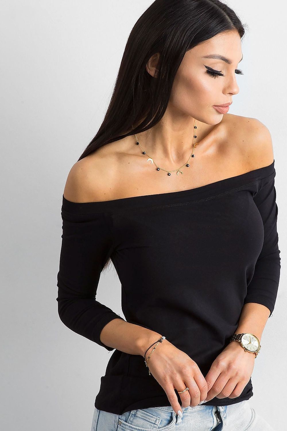 Women's Off-Shoulder Blouse - Solid Waist Length