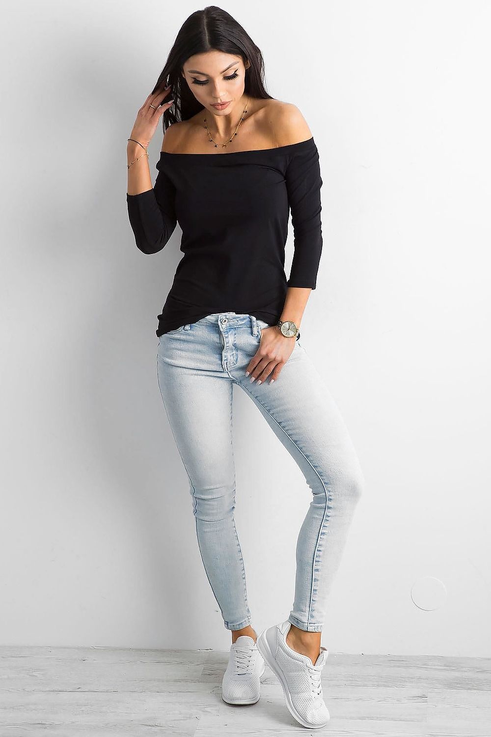 Women's Off-Shoulder Blouse - Solid Waist Length