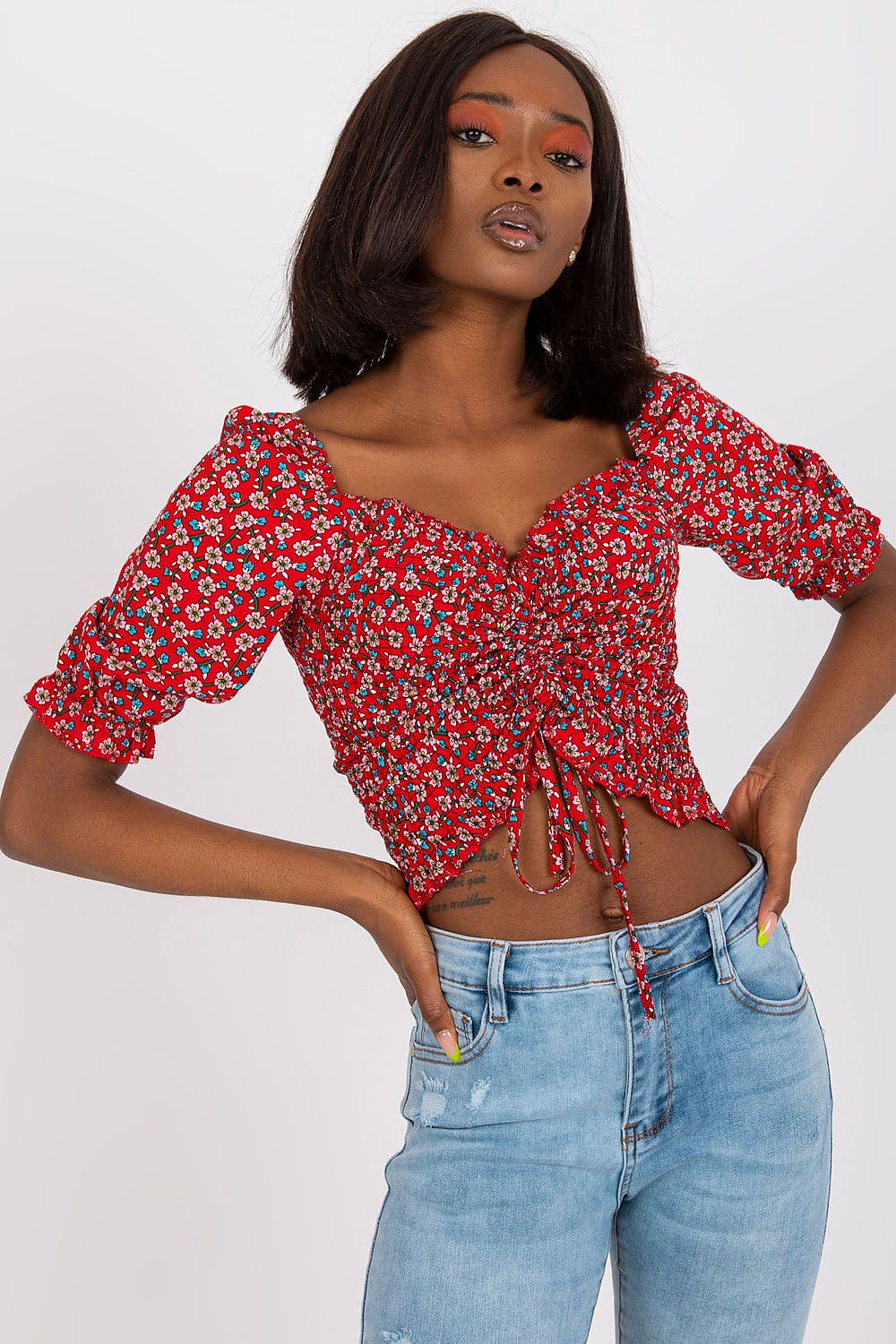 Women's Crop Blouse - Floral Cropped Length