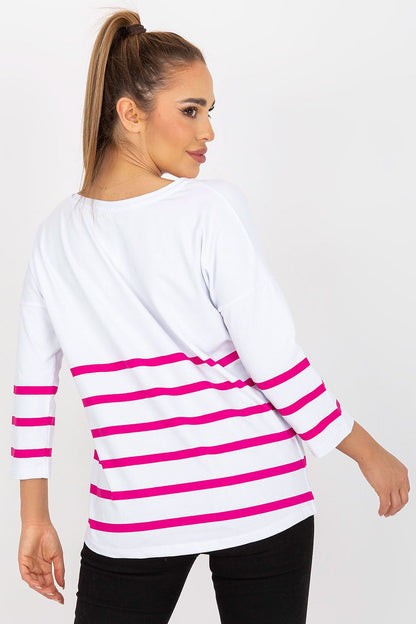 Women's Three-Quarter Sleeve Blouse - Striped Hip Length