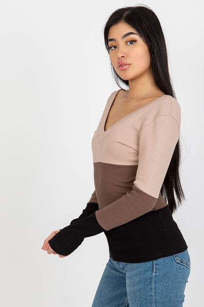 Women's Long Sleeve Blouse - Colorblock Waist Length