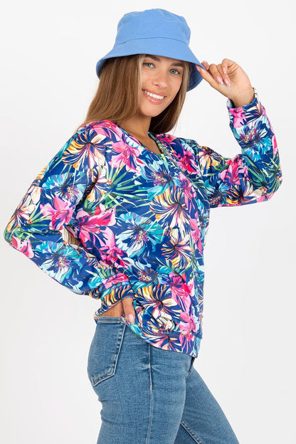 Women's Long-Sleeve Blouse - Floral Waist Length