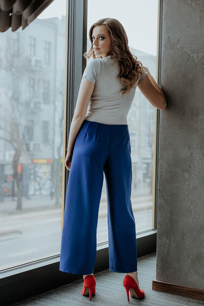 Chic Professional Women Cropped Wide-Leg Pants – High-Rise Stretchable