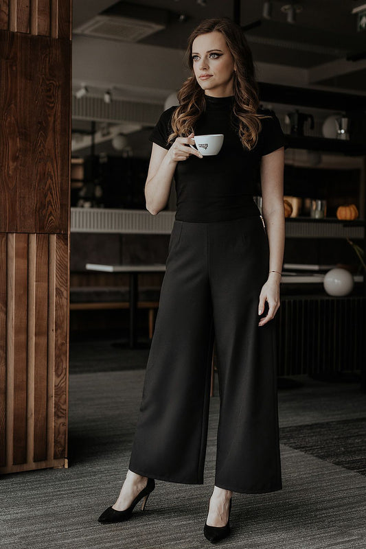 Chicprofessionalcasual Women Cropped Wide-Leg Pants – High-Waist Zipper Front