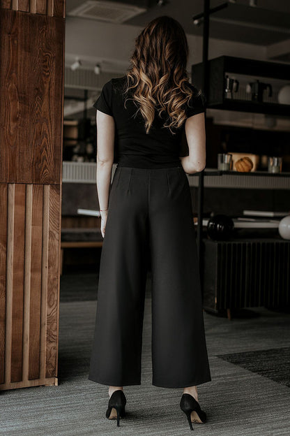 Chicprofessionalcasual Women Cropped Wide-Leg Pants – High-Waist Zipper Front