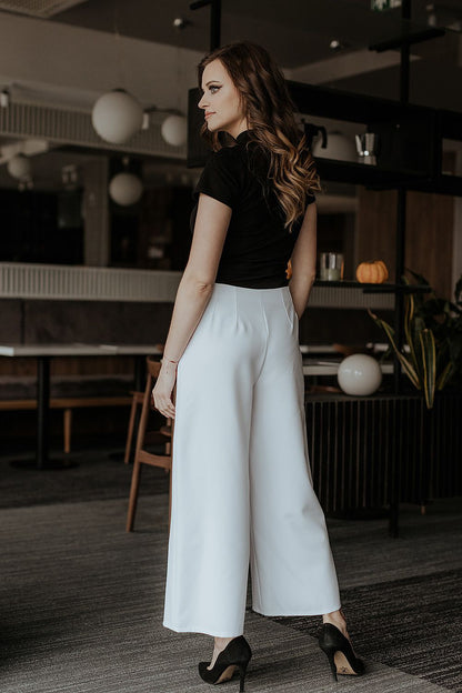 Chic Professional Elegant Women Cropped Wide-Leg Pants – High-Waist Zipper Front
