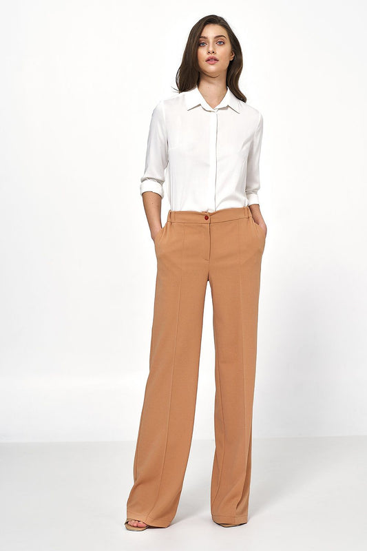 Elegant Women Wide-Leg Pants – High-Rise Button Front
