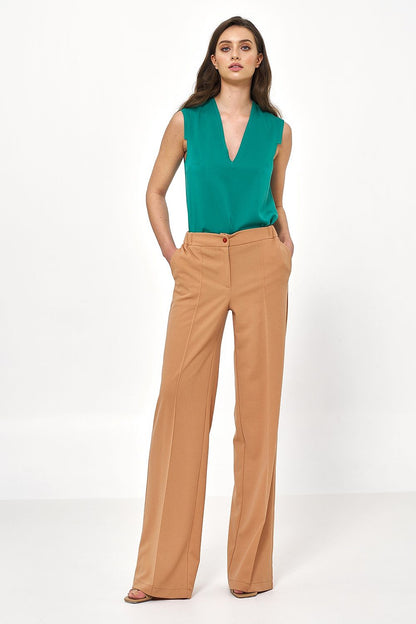 Elegant Women Wide-Leg Pants – High-Rise Button Front