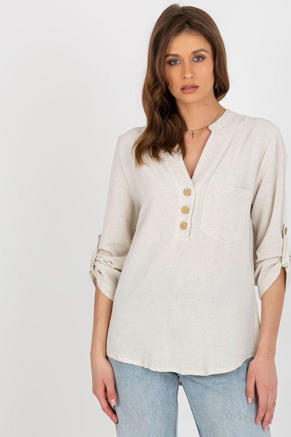 Women's Button-Down Blouse - Solid Hip Length