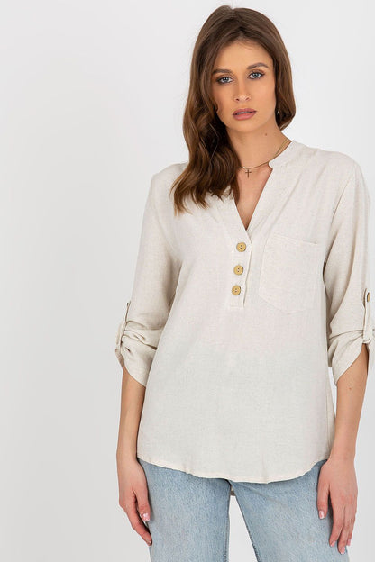 Women's Button-Down Blouse - Solid Hip Length