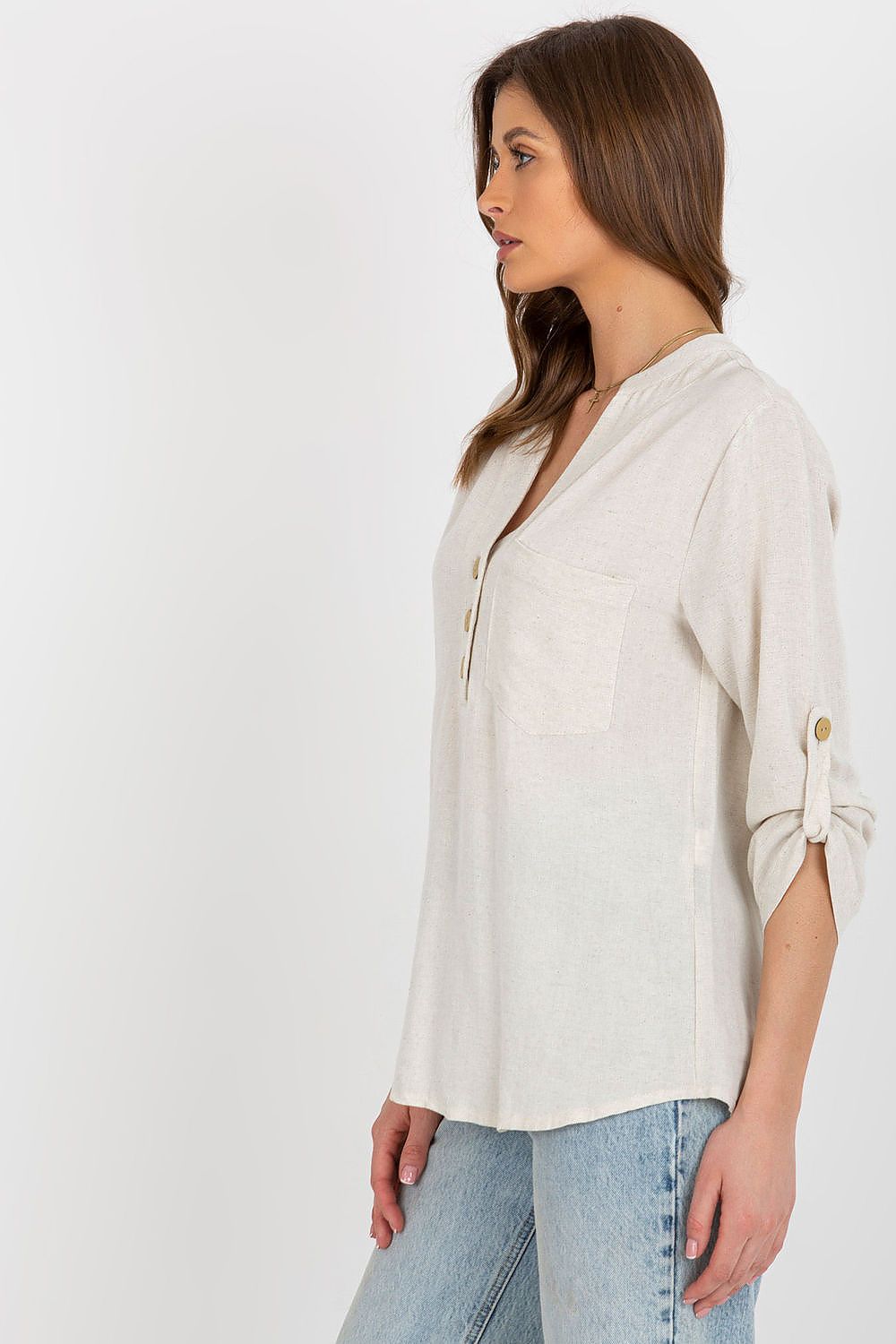 Women's Button-Down Blouse - Solid Hip Length