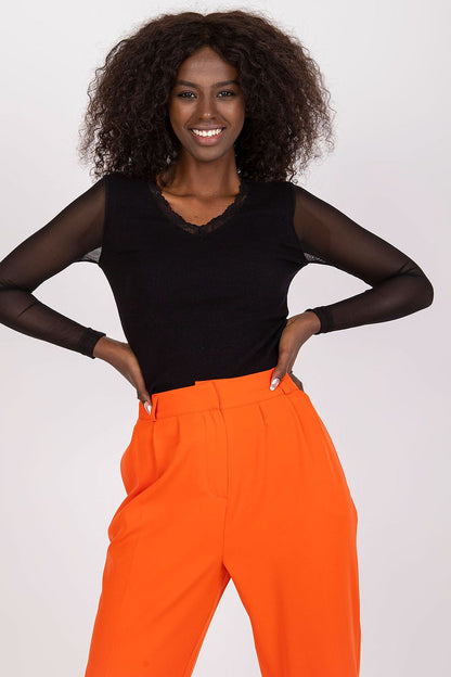 Women's Mesh-Blouse - Solid Waist Length