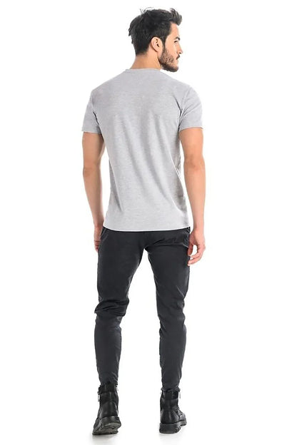Men V-Neck Short-Sleeves T-Shirt – Stretchable - Gray