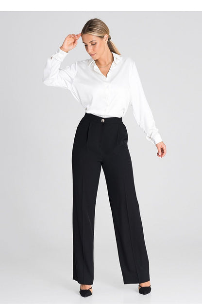 Professional Women's Wide-Leg Pants – High-Rise Button Front
