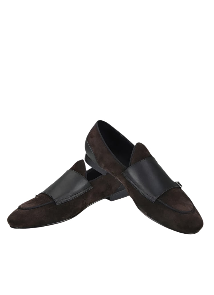 Dark Brown Suede Monk Strap Loafers - Loafer Shoes - Guocali