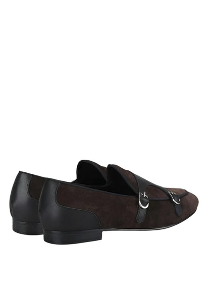 Dark Brown Suede Monk Strap Loafers - Loafer Shoes - Guocali