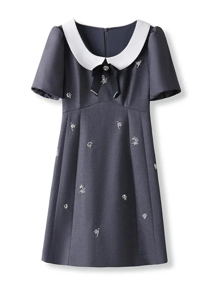 Diamond Studded Black A-Line Dress -Guocali