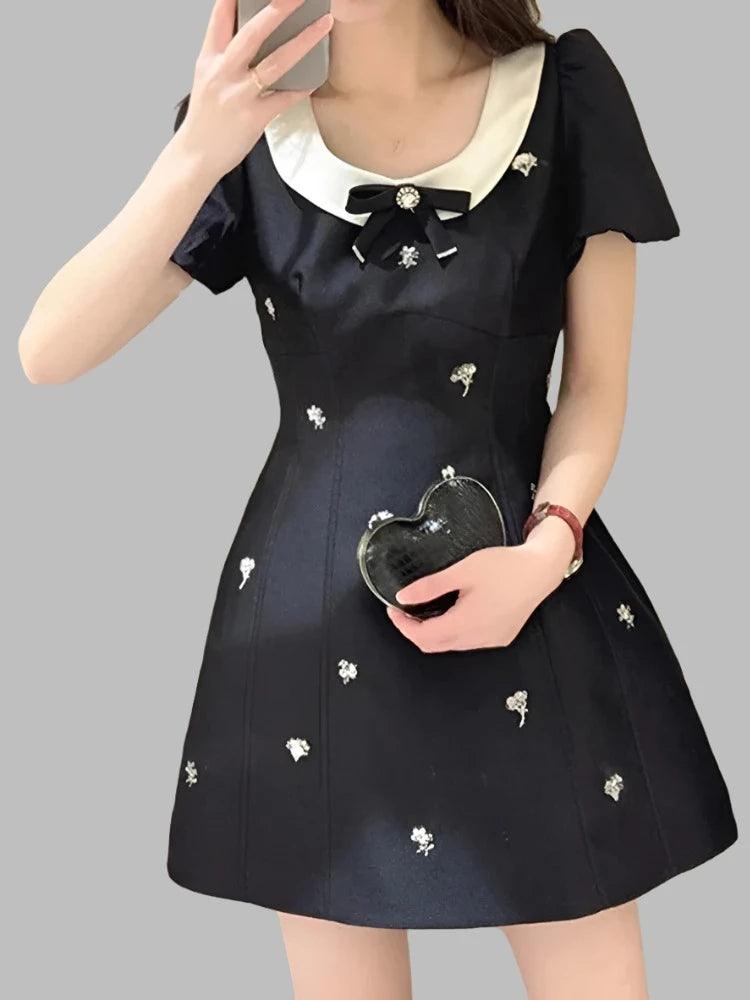 Diamond Studded Black A-Line Dress - A-Line Dress - Guocali