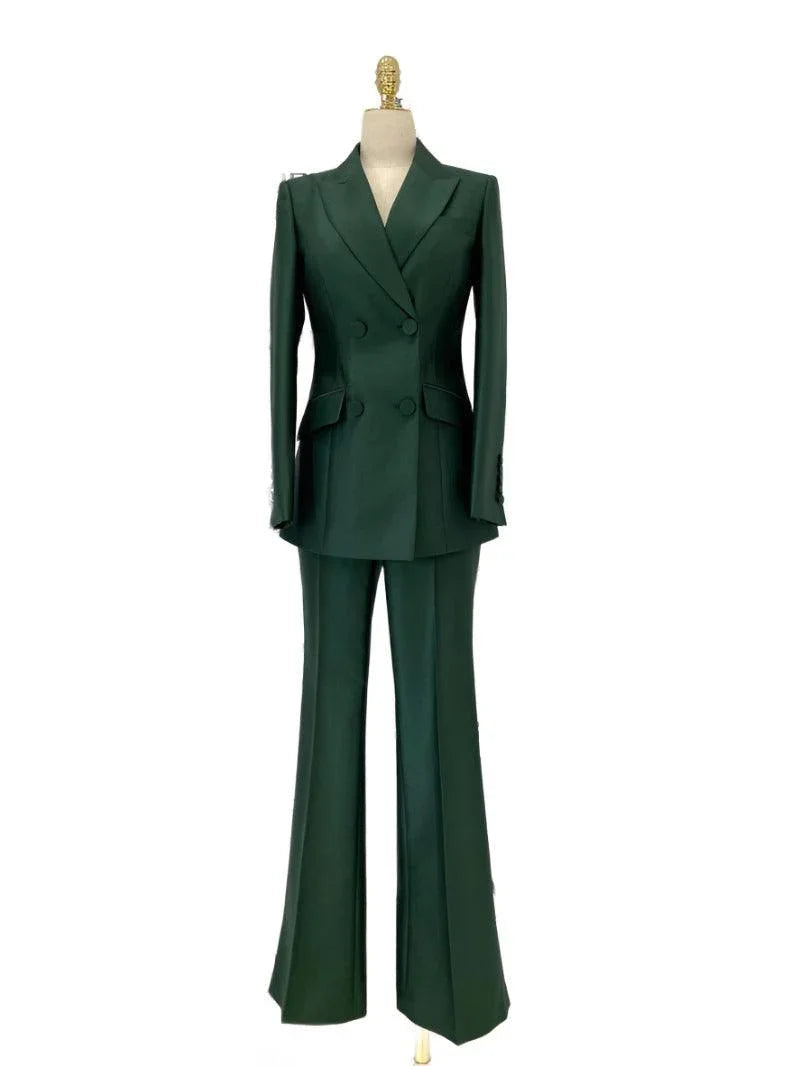 Double-Breasted Flared Pant Suit - Two-Piece Women Suit -Guocali