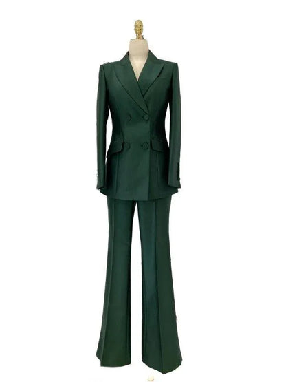 Double-Breasted Flared Pant Suit - Two-Piece Women Suit -Guocali