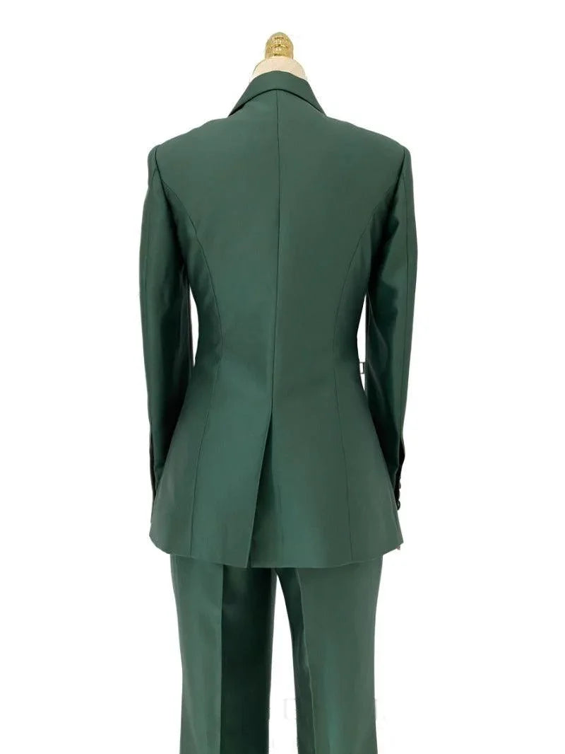Elegant Women's Pant Suit - Solid Double-Breasted