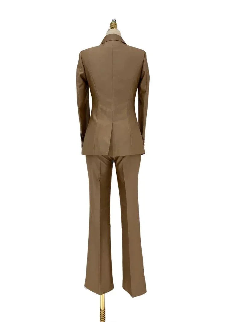 Double-Breasted Flared Pant Suit - Two-Piece Women Suit -Guocali