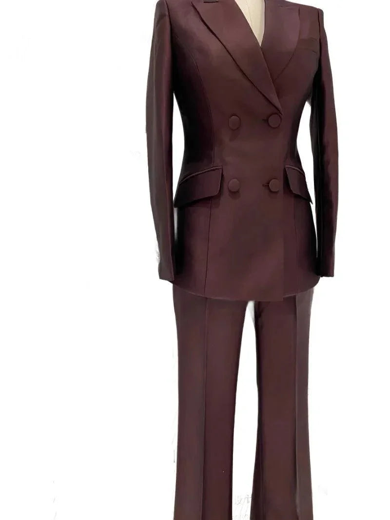 Double-Breasted Flared Pant Suit - Two-Piece Women Suit -Guocali