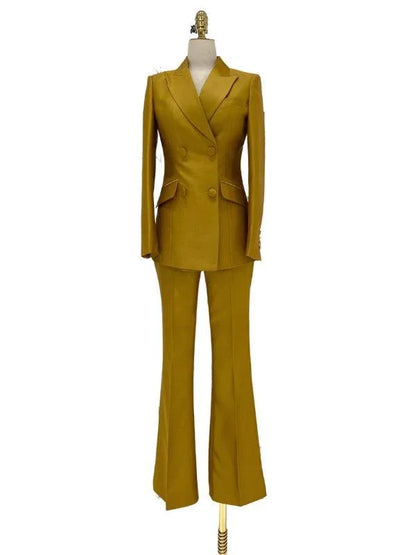 Double-Breasted Flared Pant Suit - Two-Piece Women Suit -Guocali