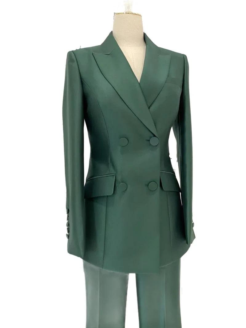 Double-Breasted Flared Pant Suit - Two-Piece Women Suit - Pantsuit - Guocali