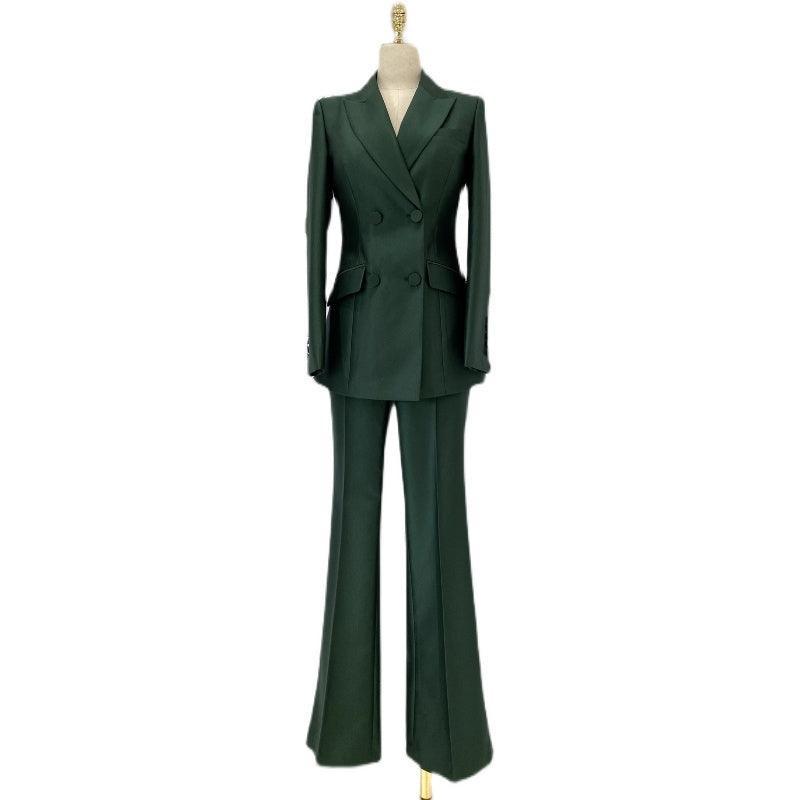 Double-Breasted Flared Pant Suit - Two-Piece Women Suit - Pantsuit - Guocali