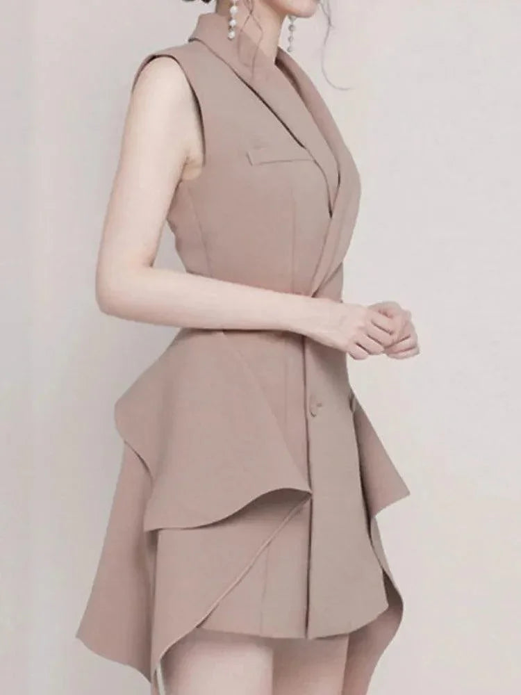 Double-Breasted Irregular Flounced Edge Dress -Guocali