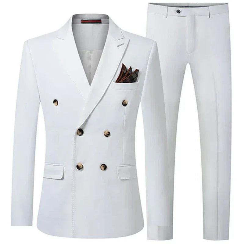 Double-Breasted Solid Men Suit - Business Formal - Double-Breasted Suit - Guocali