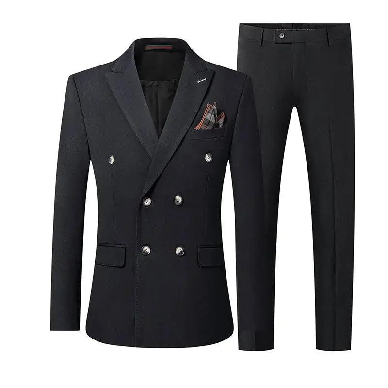 Double-Breasted Solid Men Suit - Business Formal - Double-Breasted Suit - Guocali