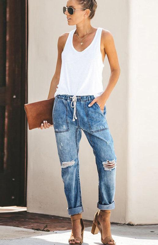 Drawstring Jeans Waist Jeans - Drawstring Jeans - Guocali